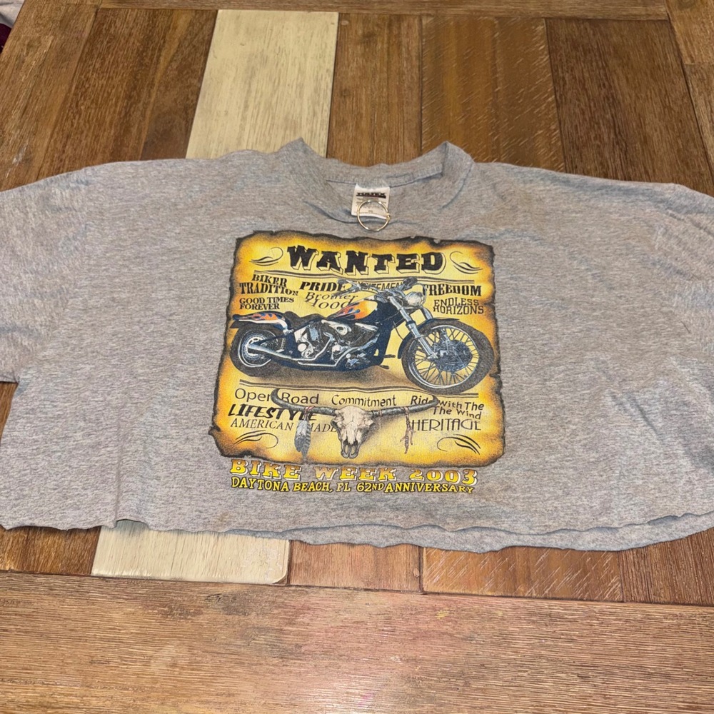 Tultex Bike Week 2003 T-Shirt Women 3XL Gray Good Cropped Graphic Moto Tee